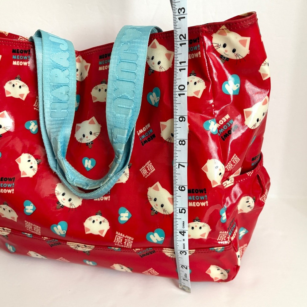 Harajuku Lovers Red Cats Tote Bag Gwen Stefani with Matching Zip Pouch Bag Charm - Picture 13 of 16